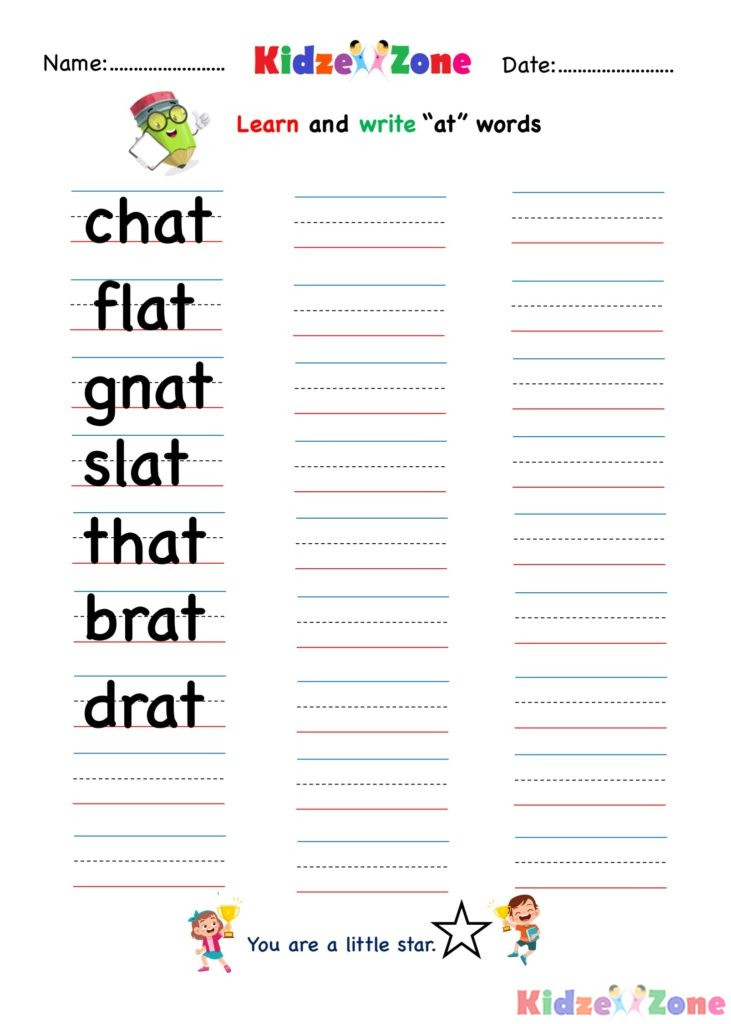 Kindergarten Worksheets At Word Family Write Words 10