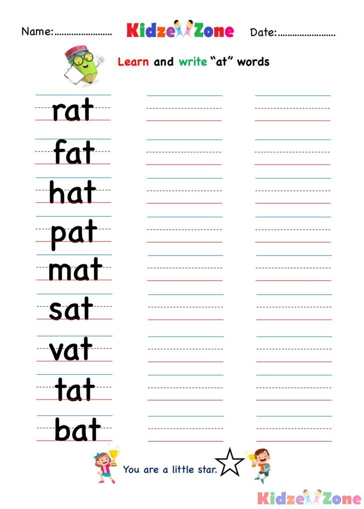 Kindergarten Worksheets At Word Family Write Words 6