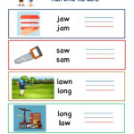 Kindergarten Worksheets Aw Word Family Write Words 7