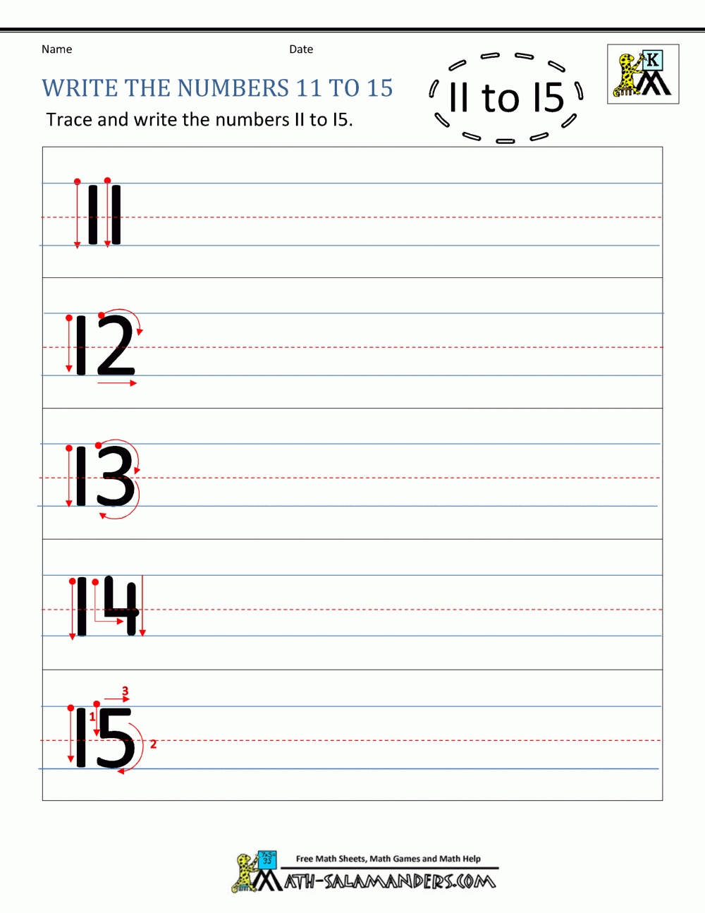 Kindergarten Writing Worksheets Numbers To 11 To 20