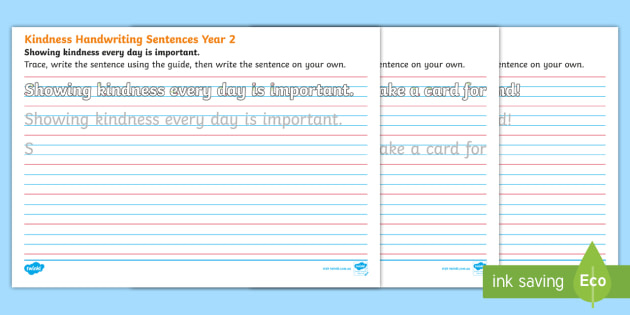 Kindness Year 2 Handwriting Practice Worksheets