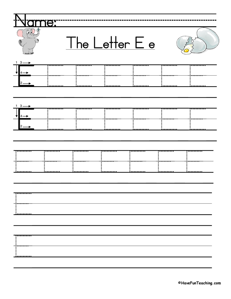 Letter E Handwriting Practice Worksheet Have Fun Teaching