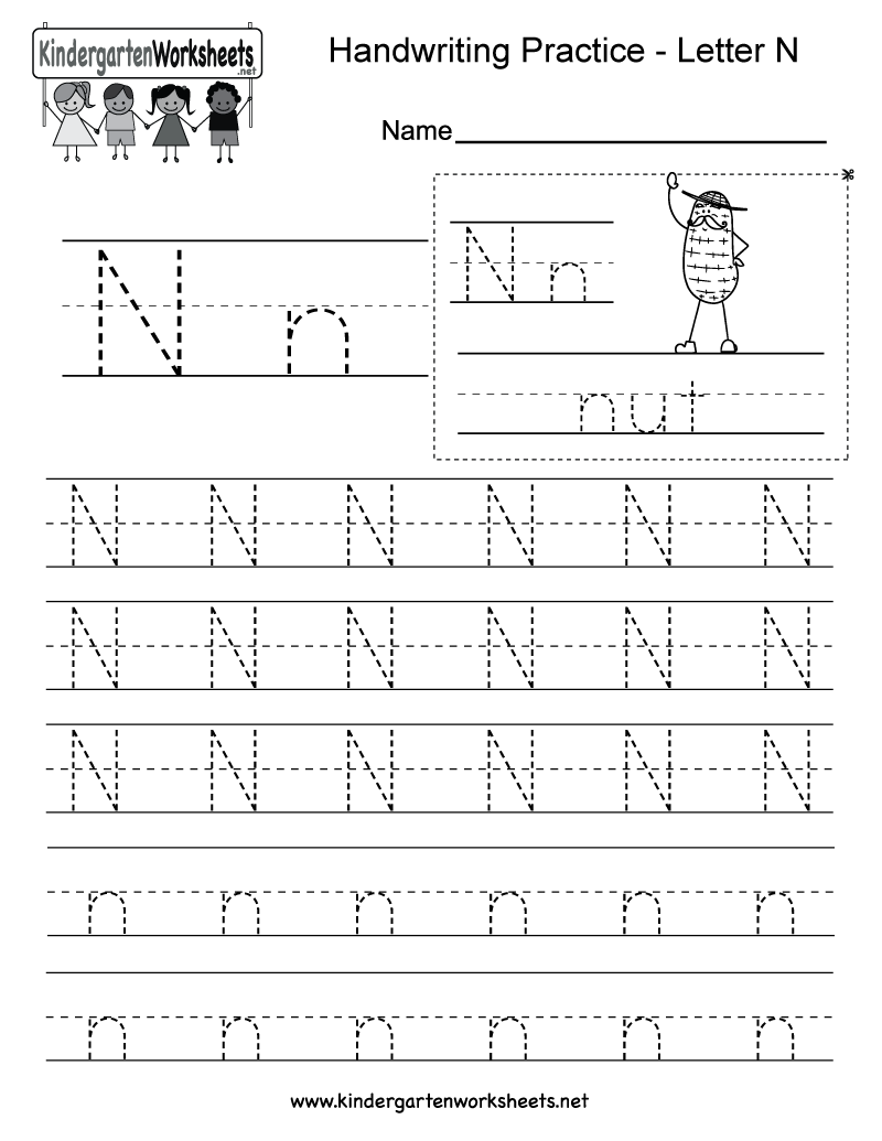 Letter N Writing Practice Worksheet Free Kindergarten English 