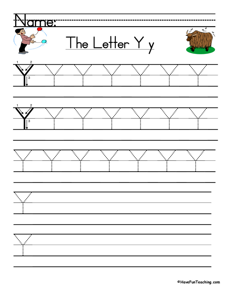 Letter Y Handwriting Practice Worksheet Have Fun Teaching