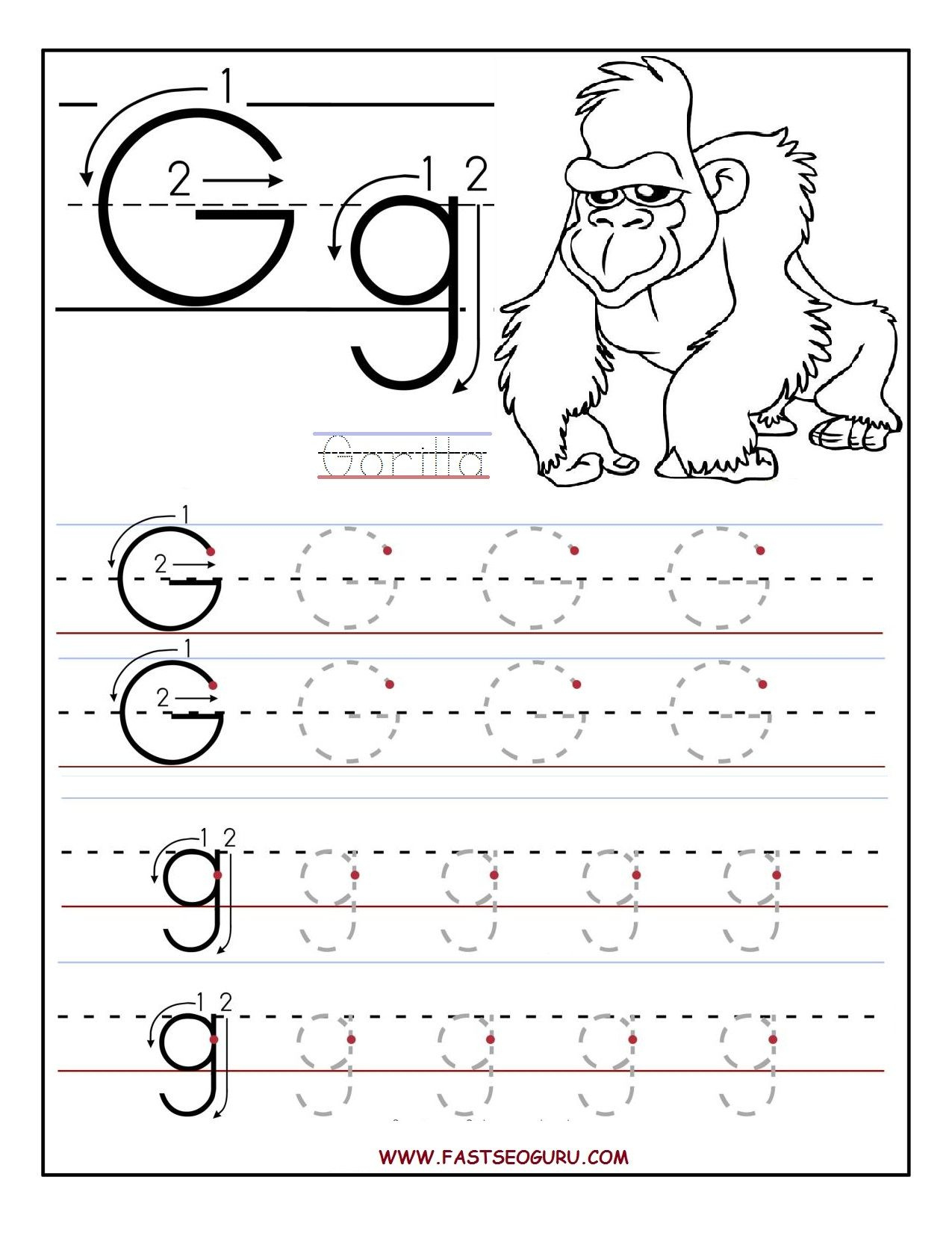 Lowercase Letter G Tracing Worksheets For Preschool Name Tracing 