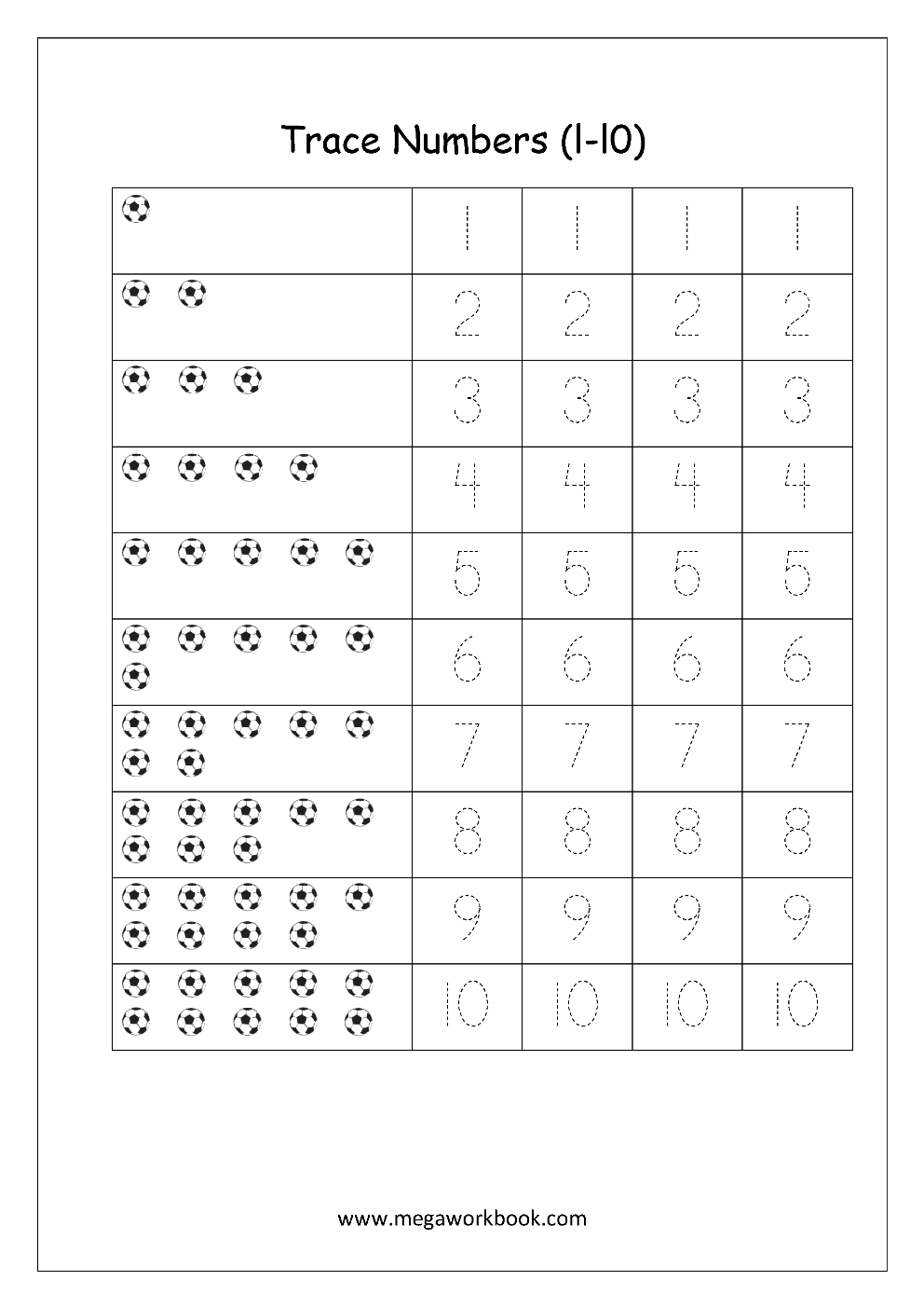 Math Worksheet Number Tracing 1 To 10 Writing Numbers Writing 