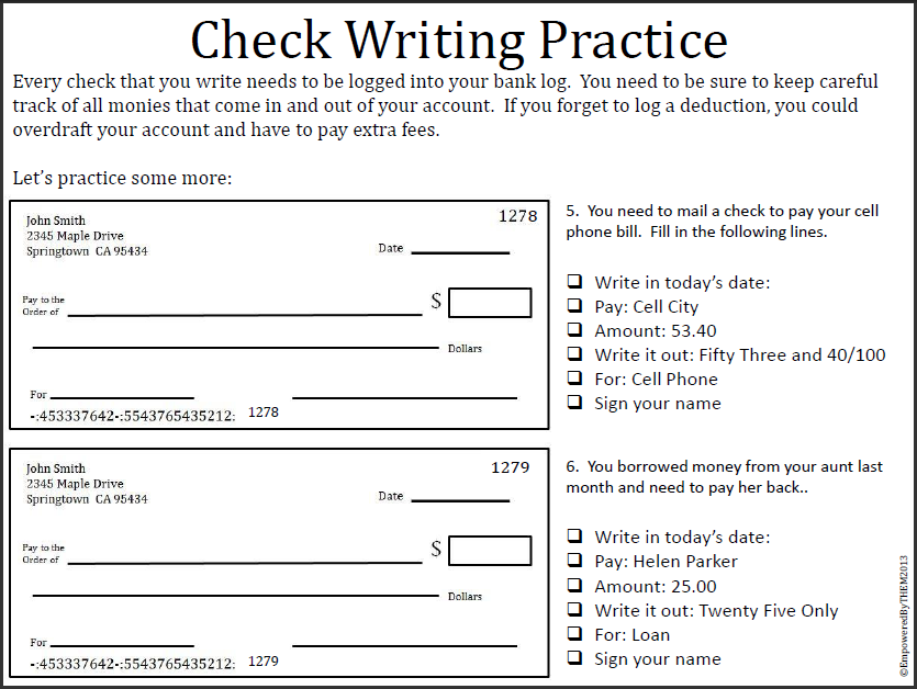 Money Worksheets Writing A Check Worksheets