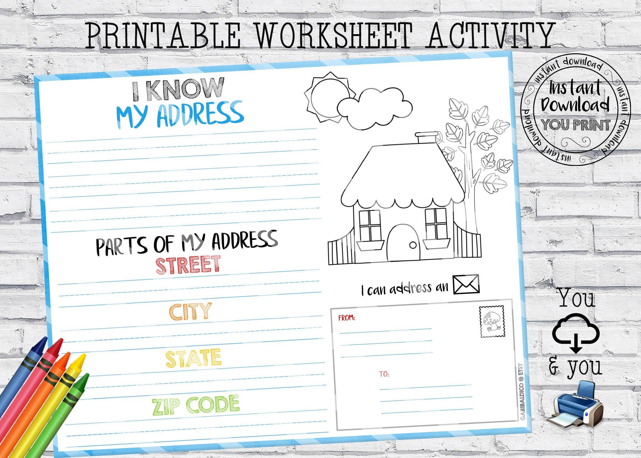 My Address Worksheet Homeschool Address Kids Activity Home Etsy In 