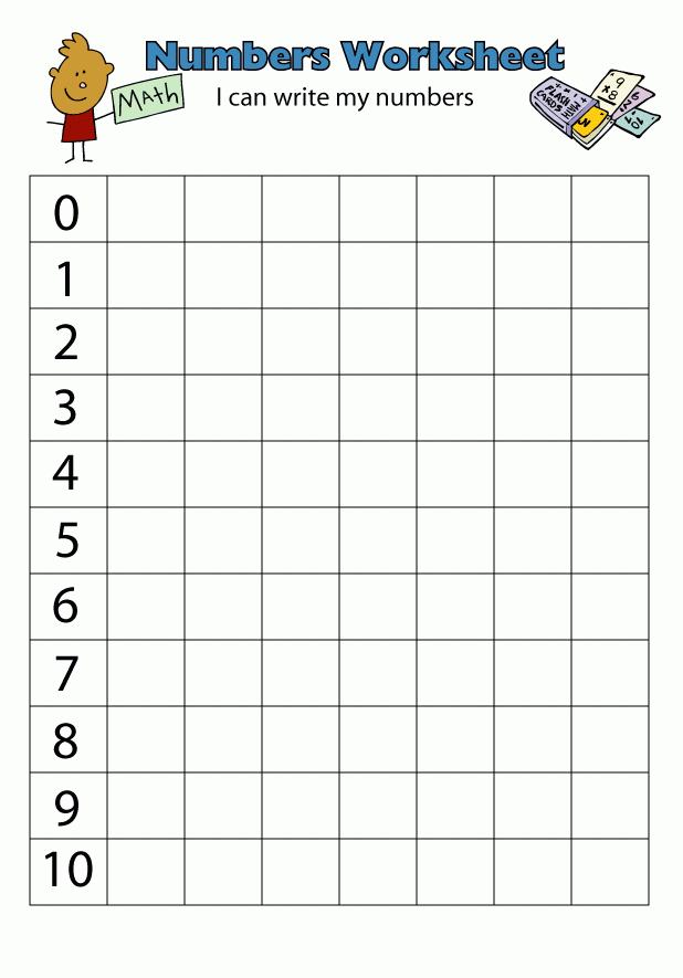 Free Writing Numbers 0-10 Worksheets
