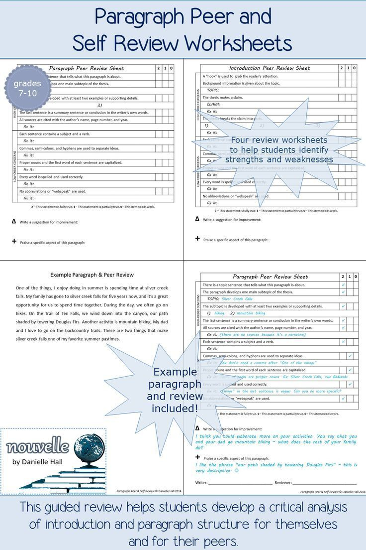 Paragraph Peer And Self Review Worksheets Sample Review Included 