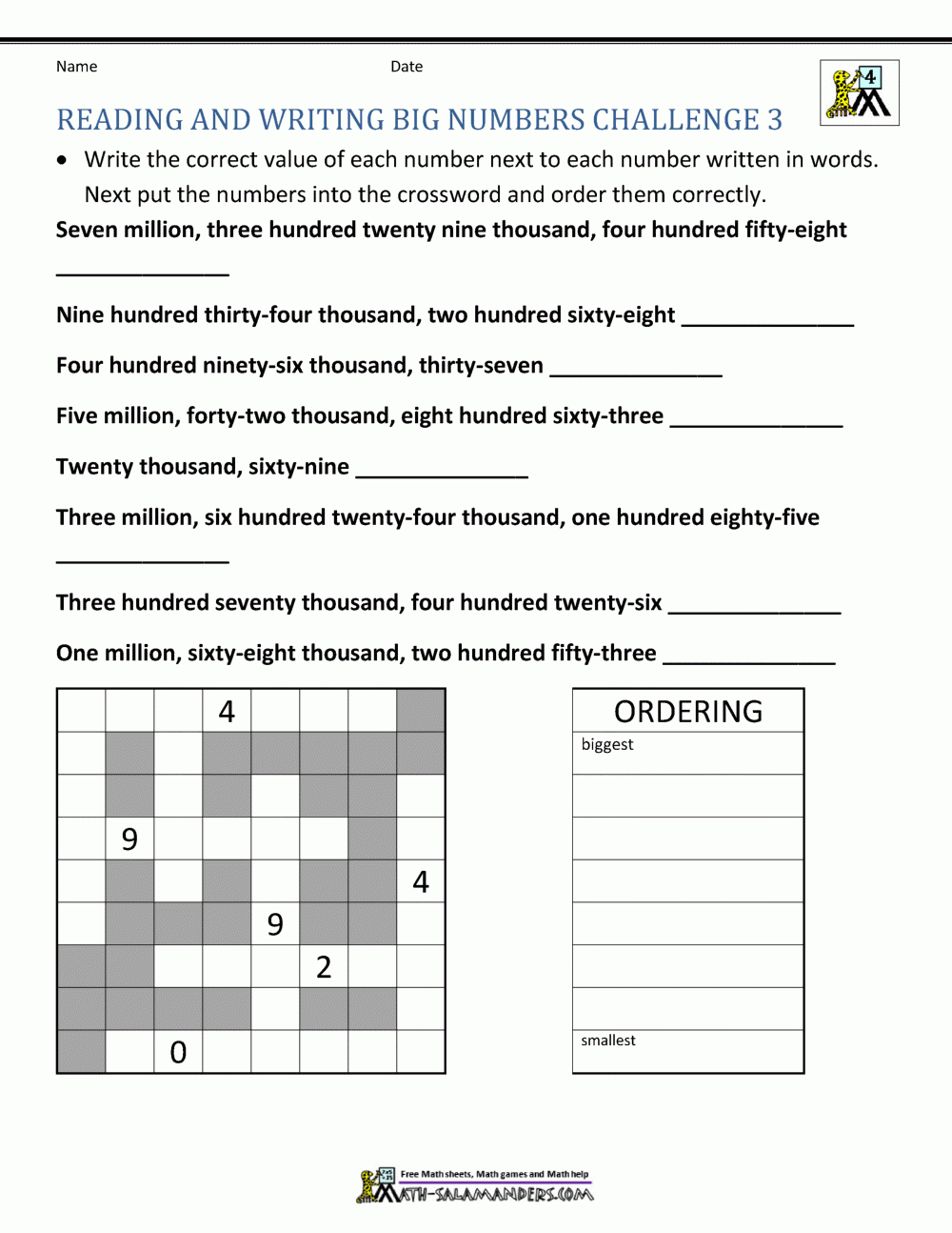 Place Value Worksheet Up To 10 Million