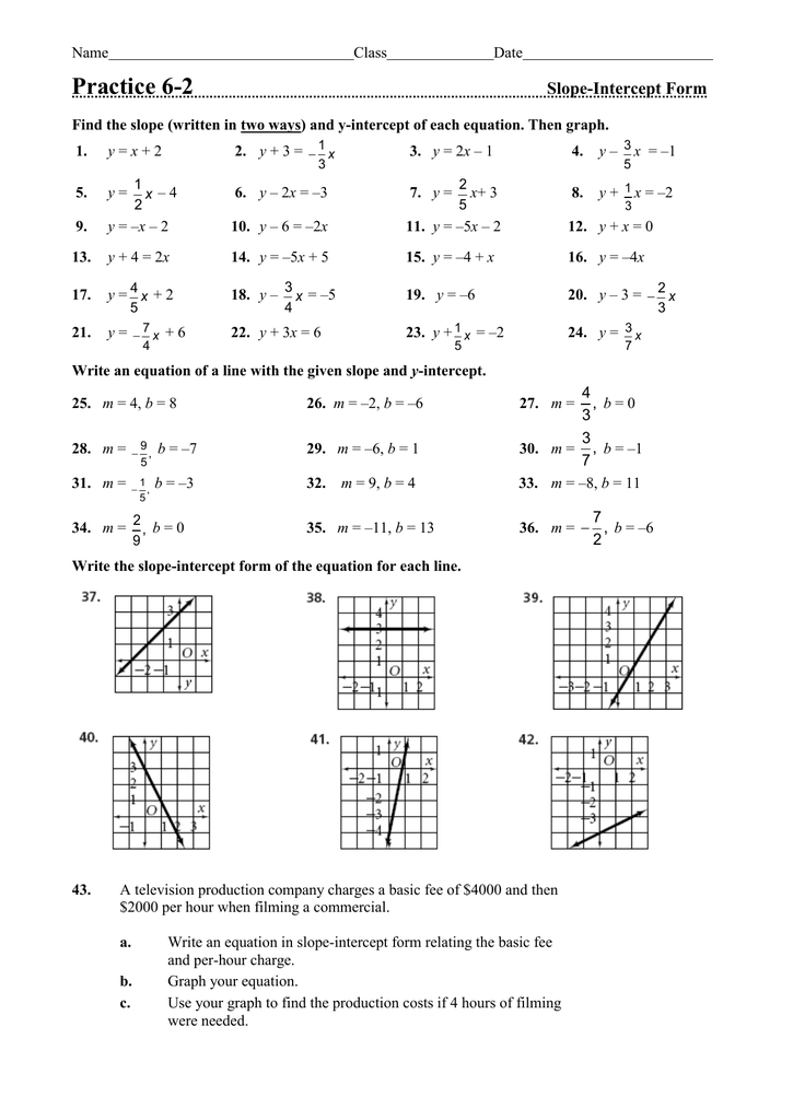 Practice 6 2 Slope Intercept Form