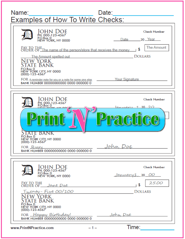 Practice Writing Checks Play Money For Kids