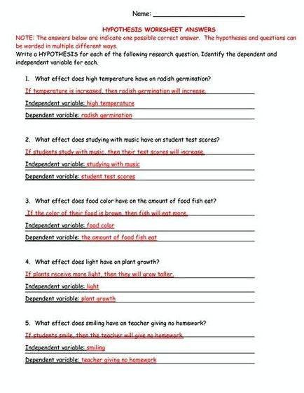 Practice Writing Hypothesis Worksheet Answers