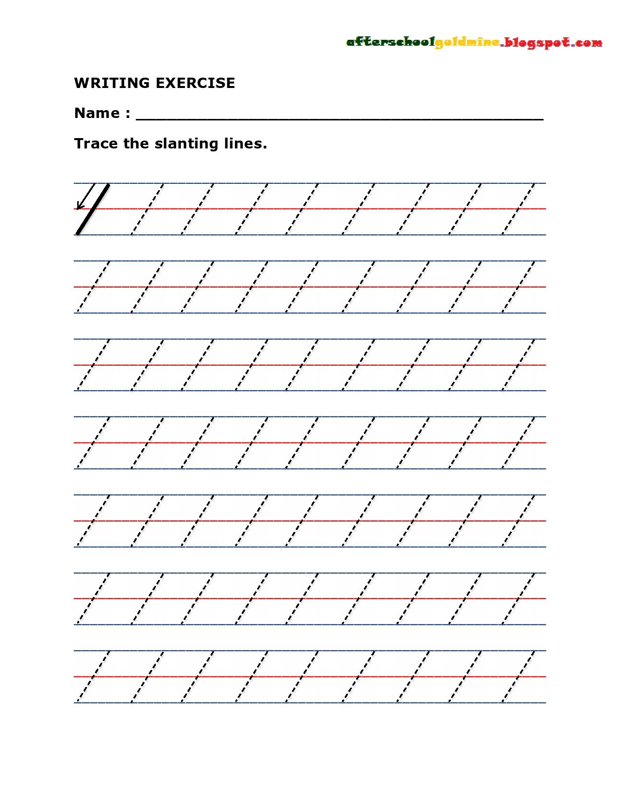 Practice Writing Slanting Or Diagonal Lines Line Tracing Worksheets 