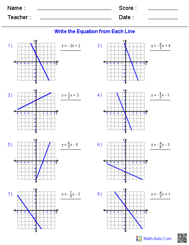 Writing Linear Equations From Graphs Worksheet