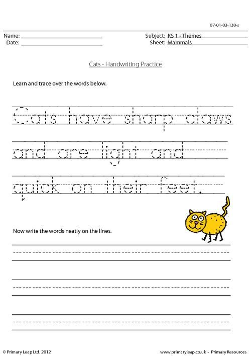 PrimaryLeap co uk Cats Handwriting Practice Worksheet Handwriting 