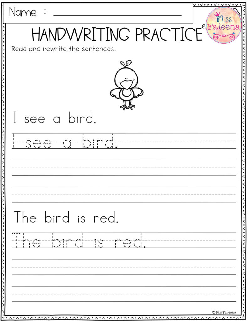 Printable Handwriting Kindergarten Writing Sentences Worksheets