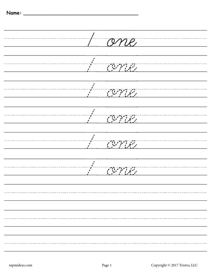 Printable Number One Cursive Handwriting Tracing Worksheet Cursive 