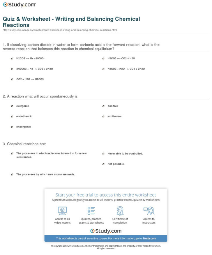 Worksheet Writing And Balancing Chemical Reactions