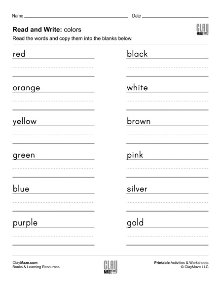 Read And Write Color Words Childrens Educational Workbooks Books And 