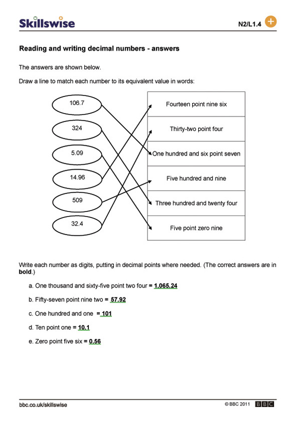 Reading And Writing Decimals Worksheet Pdf Rounding Numbers 