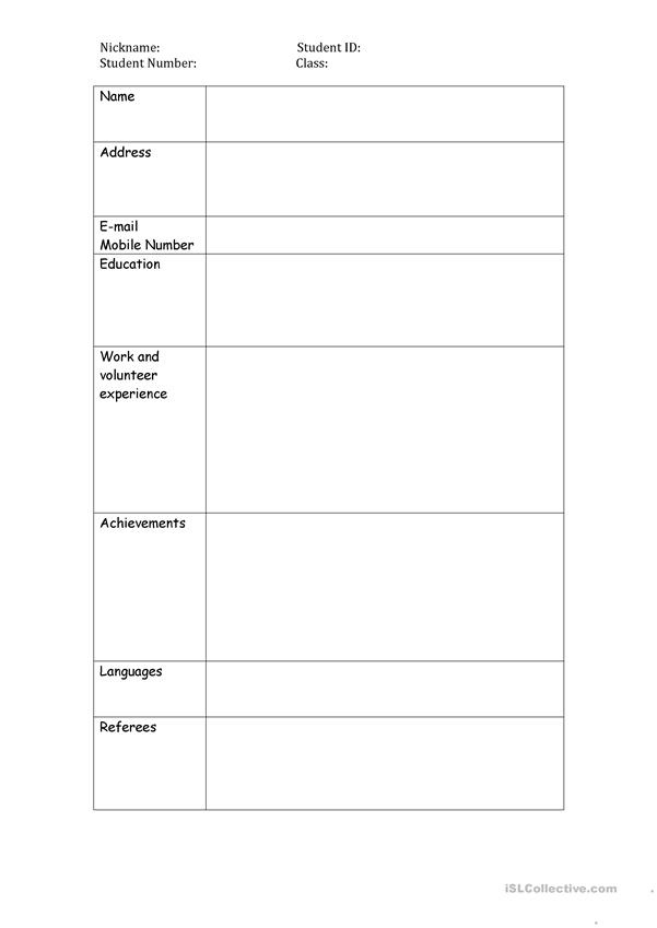 Resume Writing Activity Worksheet Free ESL Printable Worksheets Made 