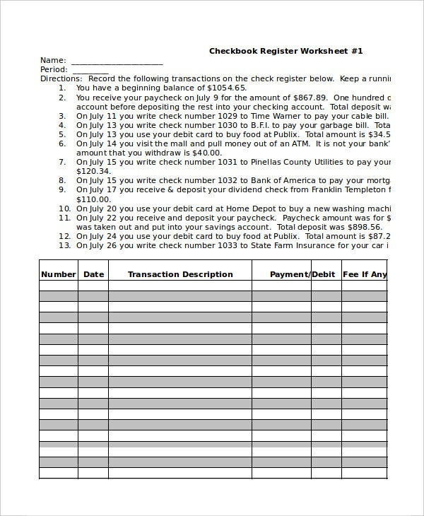 Sample Check Register Template 10 Free Sample Example Format 