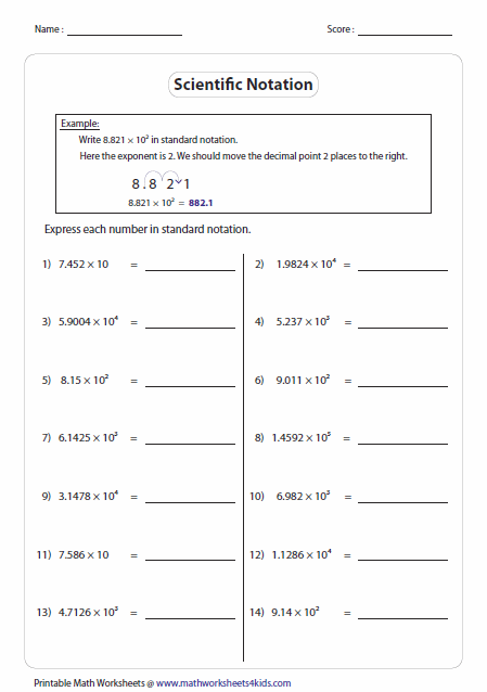 Scientific Notation Worksheets