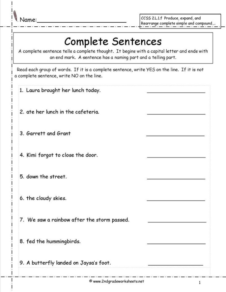 2nd Grade Writing Sentence Worksheet