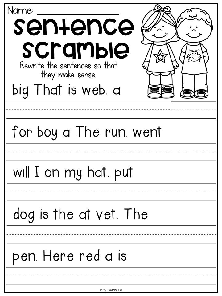 Sentence Scramble Worksheets Kindergarten Literacy Centers Distance 