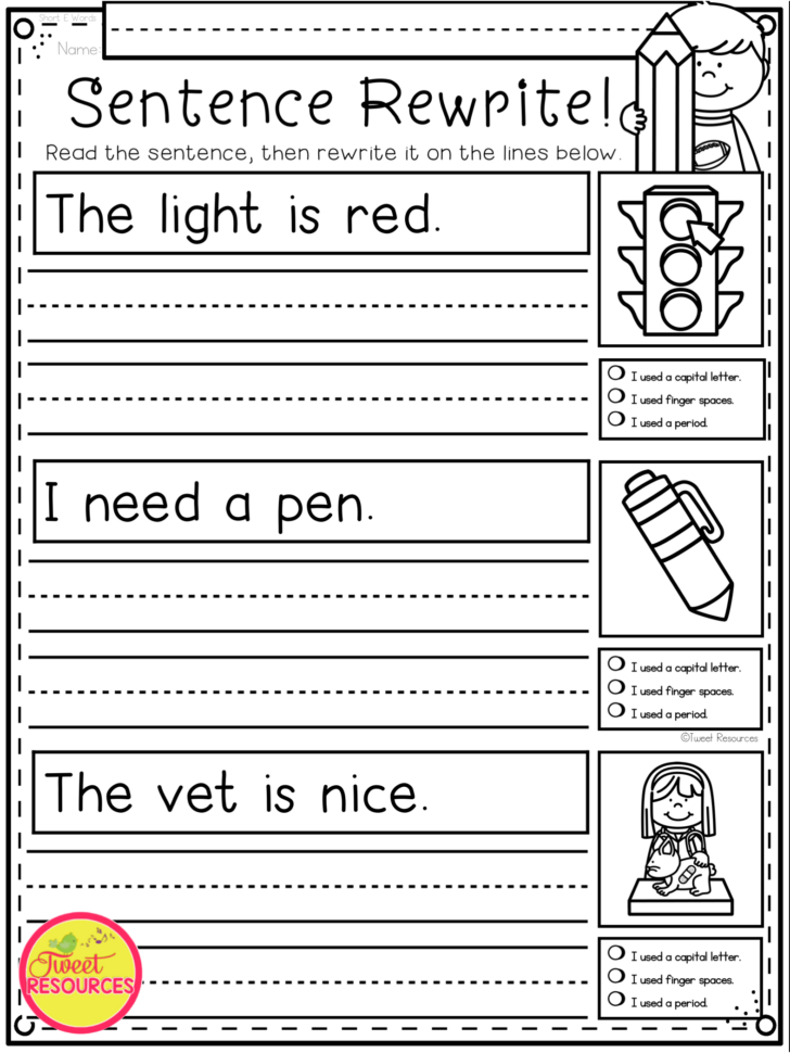 Writing Sentences 1st Grade Worksheet