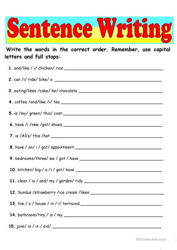 Esl Writing Sentences Worksheets