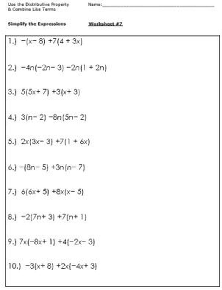 Simplifying Algebraic Expressions Worksheet Algebra Worksheets 