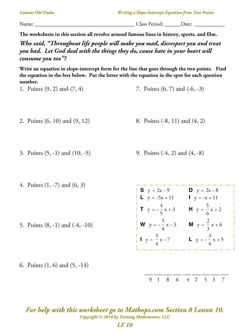 Slope Intercept Form Word Problems Worksheet Answer Key