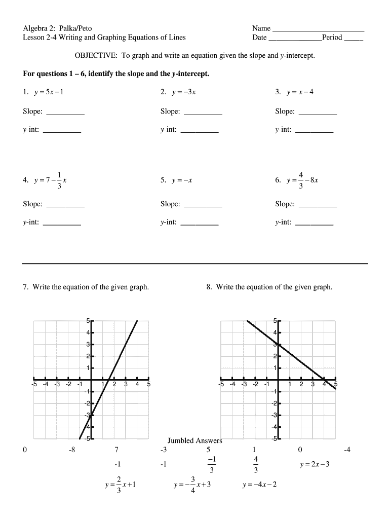 Slope Intercept Form Worksheet Doc Fill Online Printable Fillable 