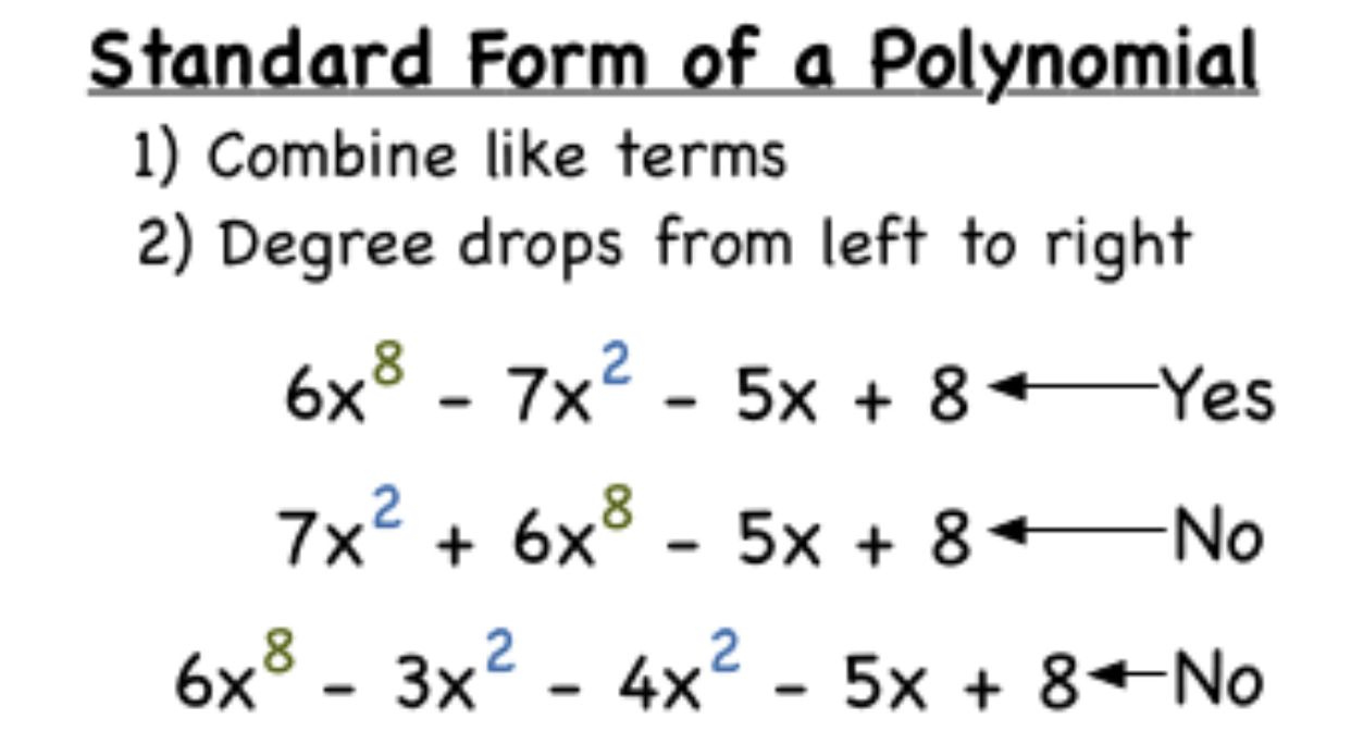 Standard Form Of A Polynomial Combining Like Terms Standard Form 