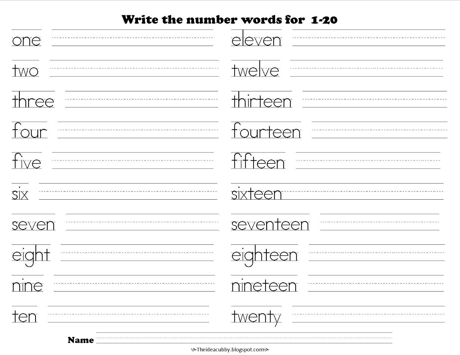 The Idea Cubby Writing The Number Words Number Words Worksheets 