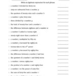 The Translating Algebraic Phrases Simple Version A Math Worksheet