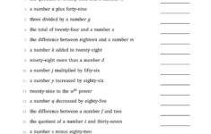 The Translating Algebraic Phrases Simple Version A Math Worksheet