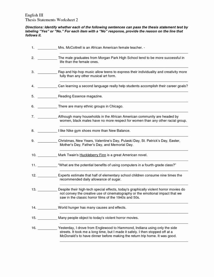 Thesis Statement Practice Worksheet Elegant Respect Worksheet For 