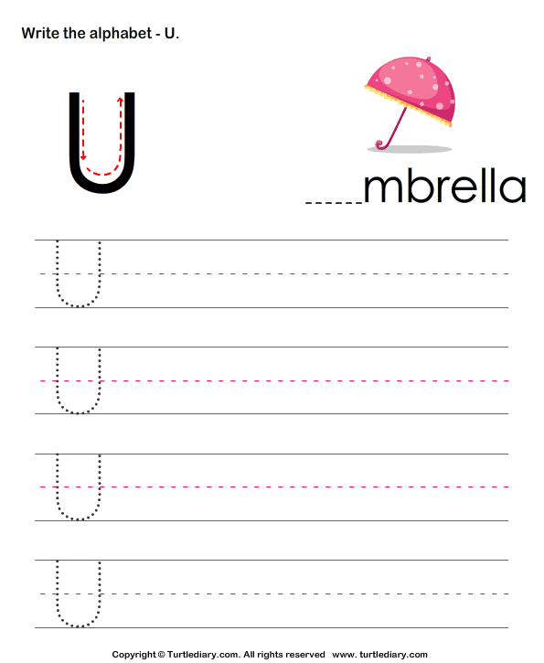 Uppercase Alphabet Writing Practice U Worksheet Turtle Diary