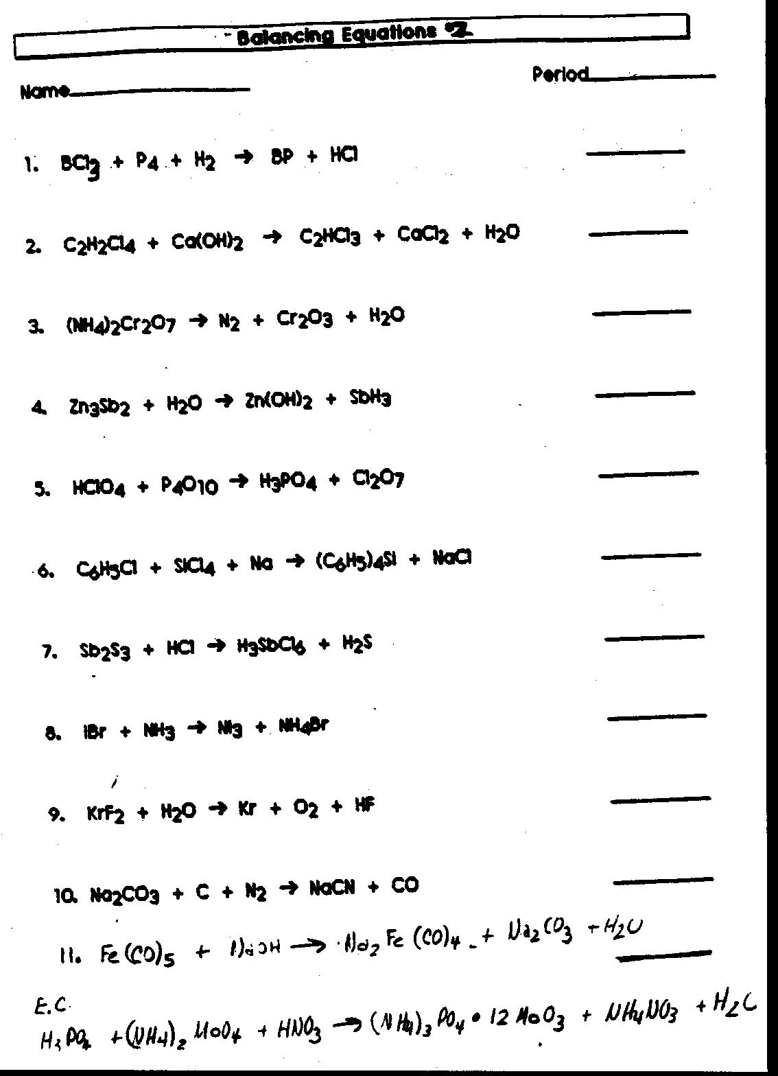 Word Equation Worksheet Chemistry Pichaglobal Writing Equations Free 