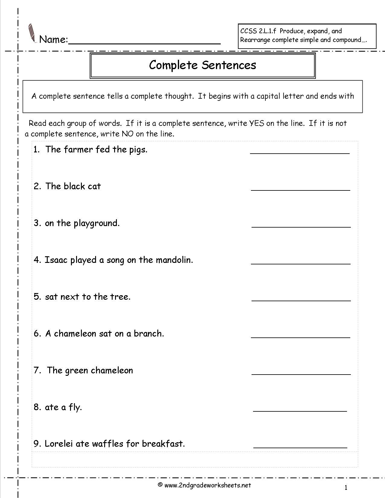 Worksheet Complete Sentences Worksheets Complete Sentence Db excel
