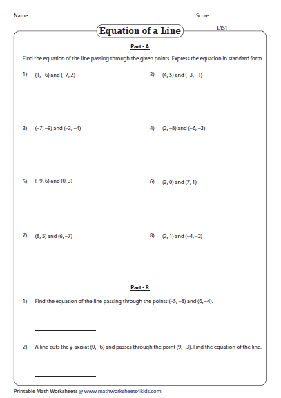 Writing Equations From Two Points Worksheet