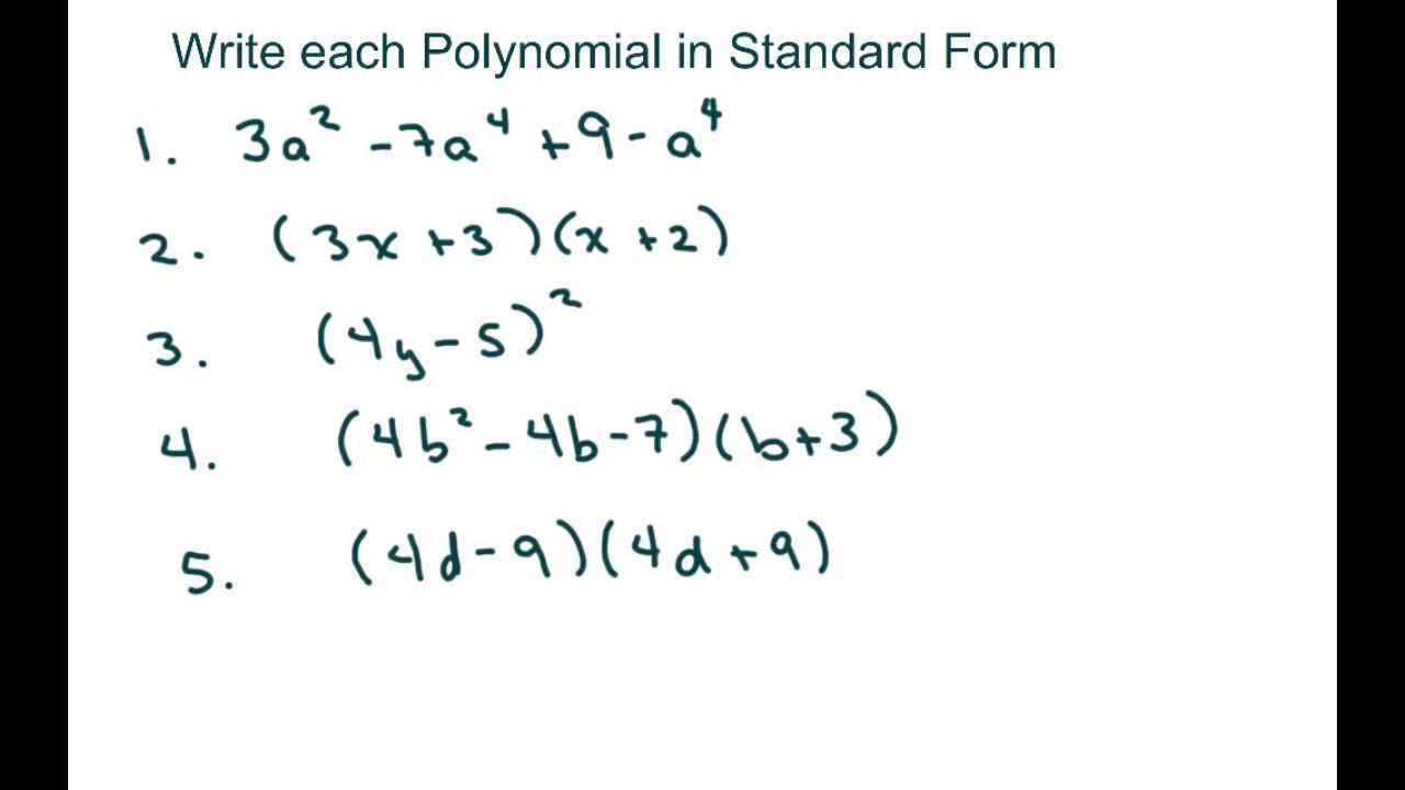 Write Each Polynomial In Standard Form YouTube