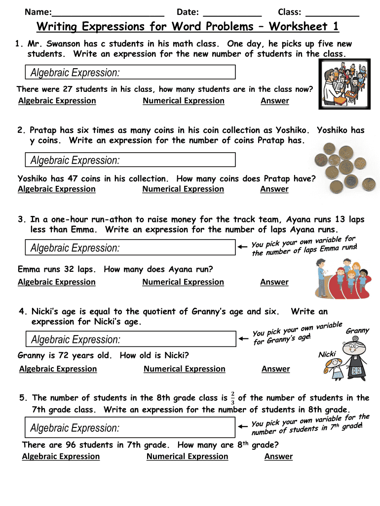 Write Expressions Word Problems Worksheets 2020 Fill And Sign 
