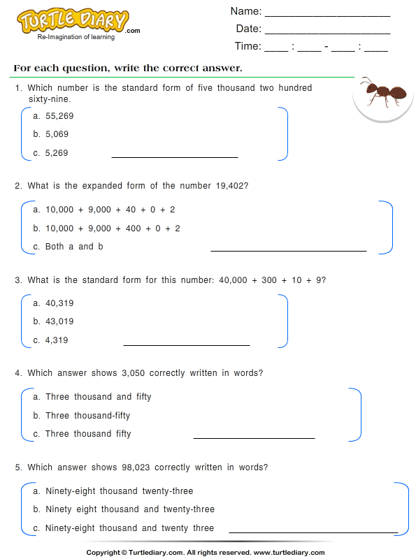 Write The Numbers In Words Form Worksheet Turtle Diary