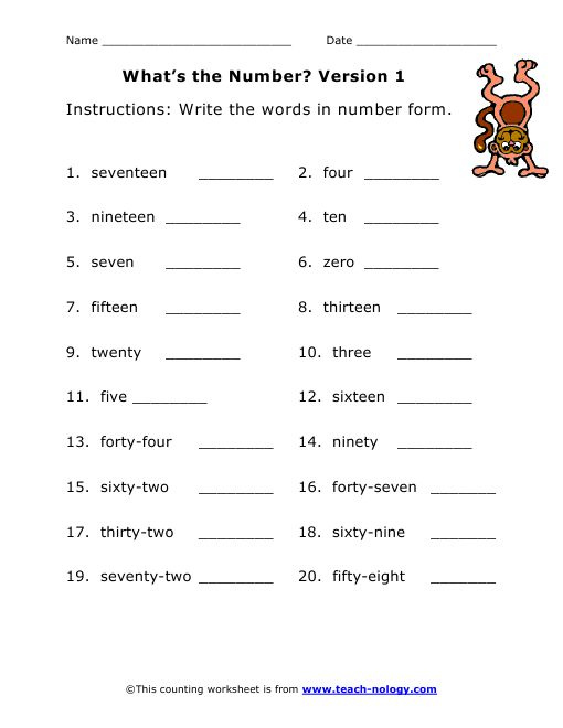 Writing Numbers In Word Form Worksheets