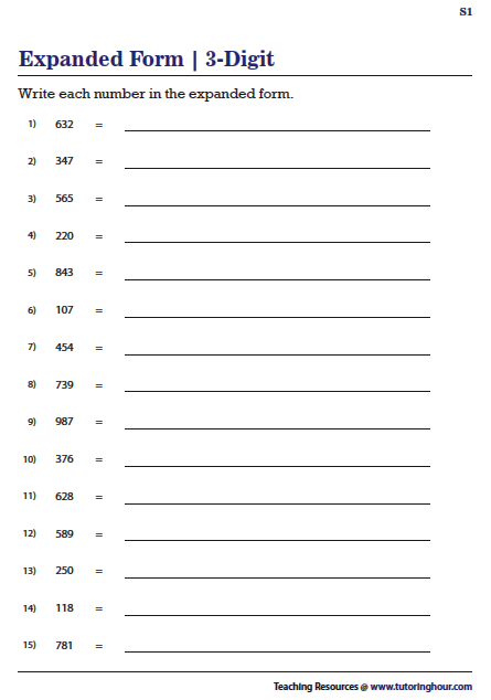 Writing 3 Digit Numbers In Expanded Form Worksheets In 2020 Numbers 